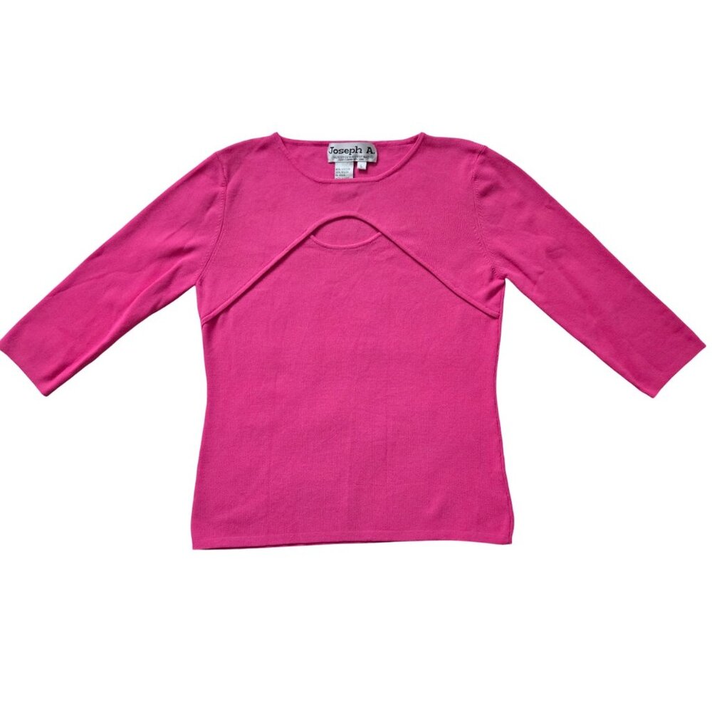 Joseph A Smooth Knit Slim Fit Pink Keyhole Top L, Viscose Nylon, Runs Small